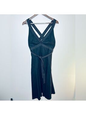 Zara Black Sleeveless Midi Dress Contrast Stitch Large